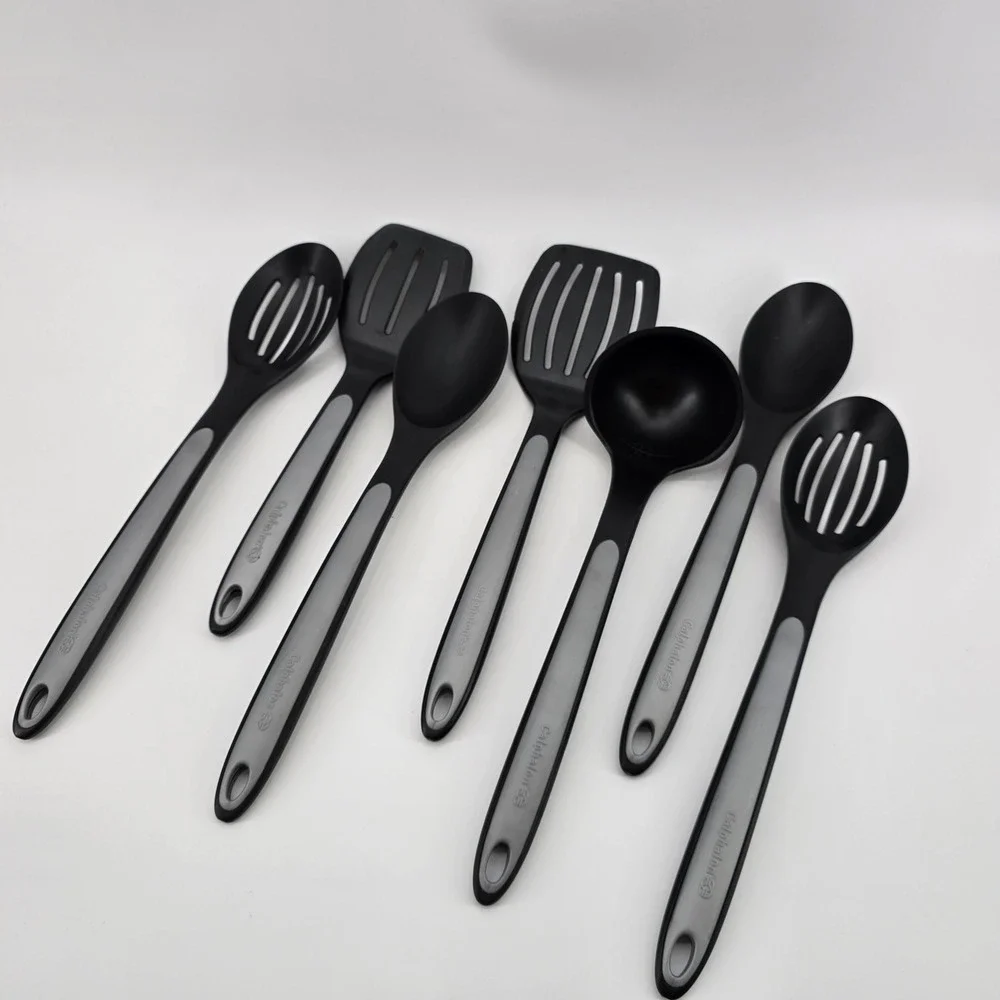 Calphalon Kitchen Utensil 7 Piece Nylon Non-Stick Black Grey